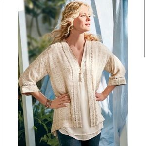 Soft Surroundings Metallic Sequin Beige Cardigan Sweater- Size Large